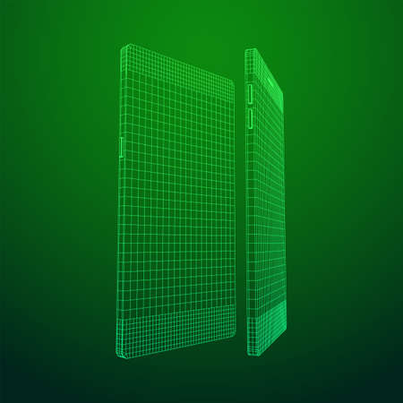 Smartphone mobile touch screen display. Polygonal geometric design connected lines. Wireframe low poly mesh vector illustration.のイラスト素材