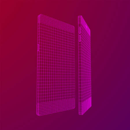 Smartphone mobile touch screen display. Polygonal geometric design connected lines. Wireframe low...