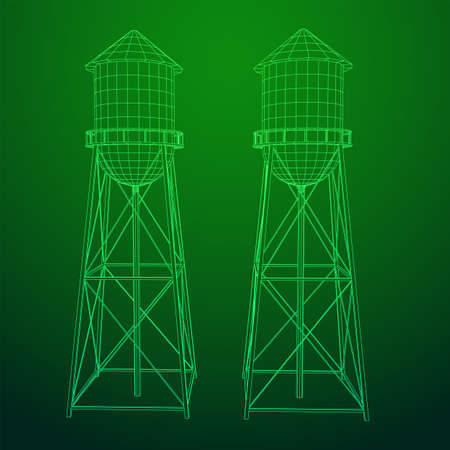 Water tower. Industrial construction with water tank. Wireframe low poly mesh vector illustration.のイラスト素材