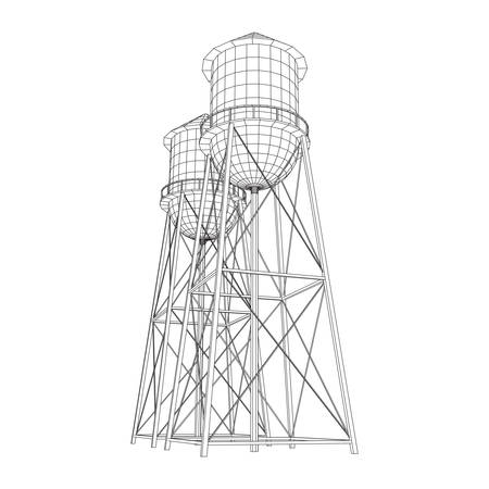 Water tower. Industrial construction with water tank. Wireframe low poly mesh vector illustration.のイラスト素材