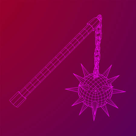 Medieval chained mace ball. Wireframe low poly mesh vector illustration.