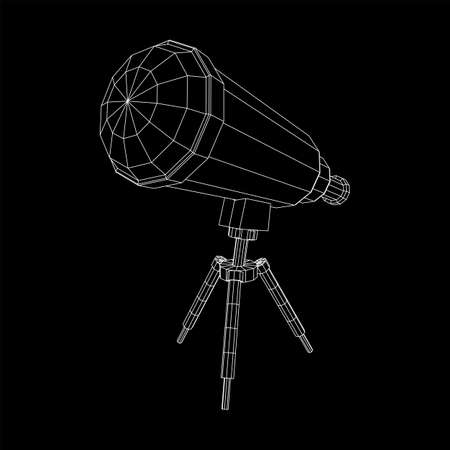 Astronomical telescope scientific instrument for exploring and discovering. Wireframe low poly mesh vector illustration.の写真素材