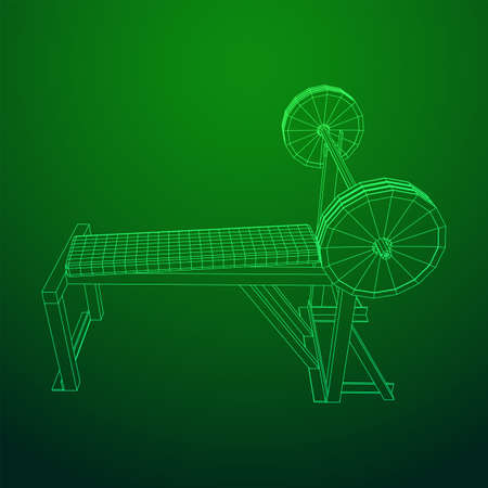 Barbell with weights. Gym equipment. Bodybuilding, powerlifting, fitness concept. Wireframe low poly mesh vector illustration.のイラスト素材