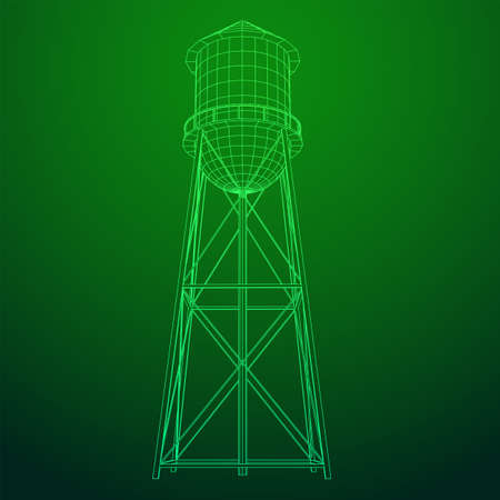 Water tower. Industrial construction with water tank. Wireframe low poly mesh vector illustration.のイラスト素材