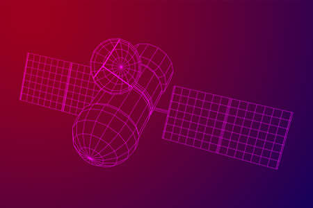 Space station communications satellite. Wireframe low poly mesh vector illustration.の写真素材