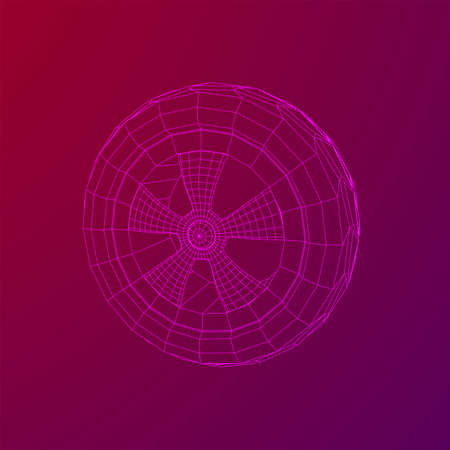 Automobile rubber car wheel tire and rim. Wireframe low poly mesh vector illustration. Auto service...