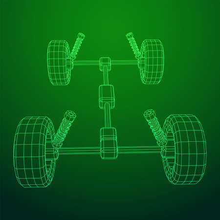 Chassis steering rack. Wireframe low poly mesh vector illustration. Auto service repair car concept.のイラスト素材