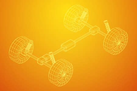 Chassis steering rack. Wireframe low poly mesh vector illustration. Auto service repair car concept.のイラスト素材