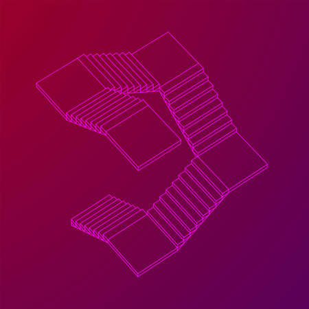 Wireframe stairs, interior staircases steps. Wireframe low poly mesh vector illustration.のイラスト素材