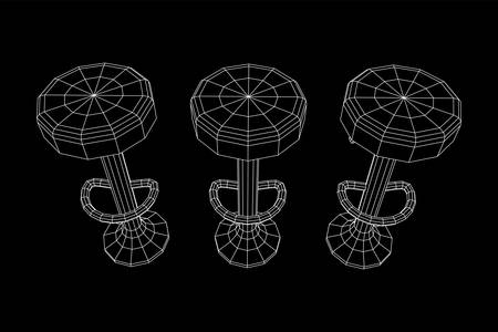 Retro vintage bar stool. High chair. Bar interior design. Wireframe low poly mesh vector illustrationのイラスト素材