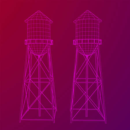 Water tower. Industrial construction with water tank. Wireframe low poly mesh vector illustration.のイラスト素材