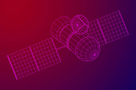 Space station communications satellite. Wireframe low poly mesh vector illustration.のイラスト素材