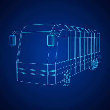 City bus. Wireframe low poly mesh vector illustration. Travel or transportation concept.のイラスト素材