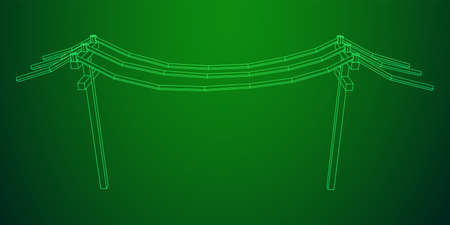 Power transmission high voltage pylon. Wireframe low poly mesh vector illustrationのイラスト素材