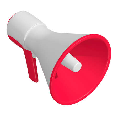Megaphone or bullhorn for amplifying voice for protests rallies or public speaking. 3d render isolated on white.の写真素材