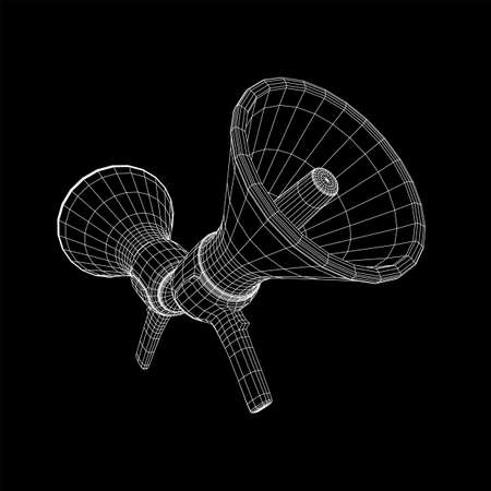 Megaphone or bullhorn for amplifying voice for protests rallies or public speaking. Wireframe low poly mesh vector illustrationのイラスト素材