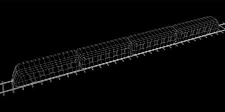 Modern high speed train on straight rails. Railway wireframe low poly mesh vector illustrationのイラスト素材