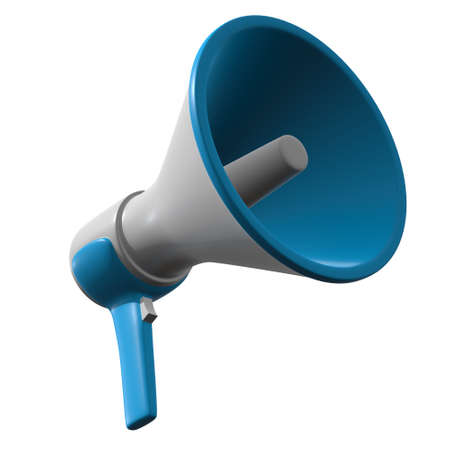 Megaphone or bullhorn for amplifying voice for protests rallies or public speaking. 3d render isolated on white.の写真素材