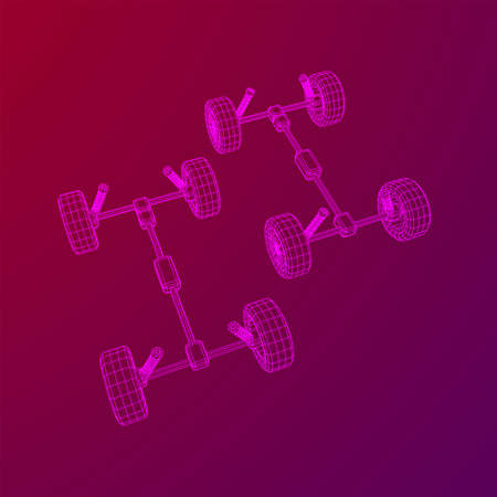 Chassis steering rack. Wireframe low poly mesh vector illustration. Auto service repair car concept.のイラスト素材