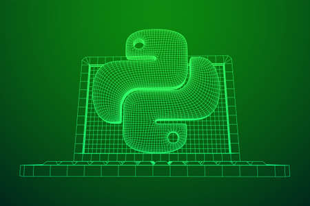 Python code language sign with notebook laptop device. Programming coding and developing concept....
