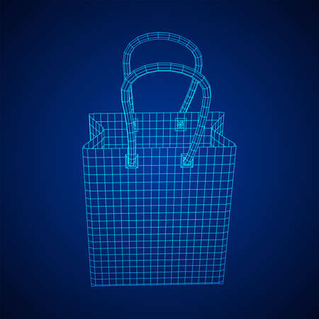 Empty shopping sale bag. Wireframe low poly mesh vector illustrationのイラスト素材