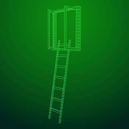 Ladder with open window. Business concept in opportunity. Wireframe low poly mesh vector illustration.のイラスト素材
