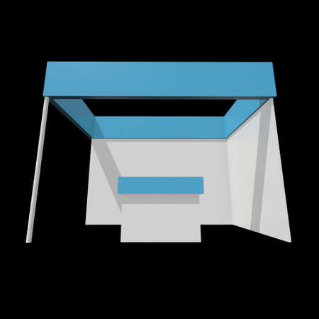 Trade Show Booth Blue and White. Indoor Exhibition with Work Paths. 3d render on black background....