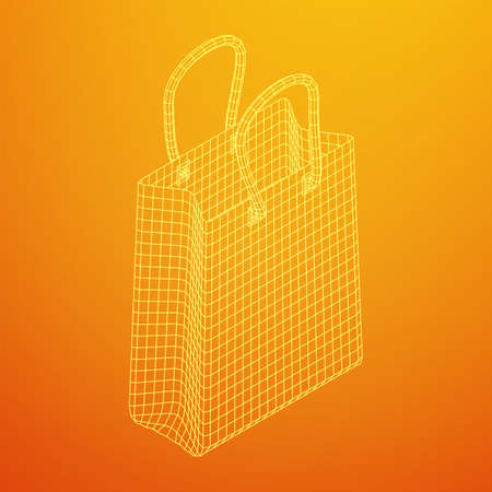 Empty shopping sale bag. Wireframe low poly mesh vector illustrationのイラスト素材