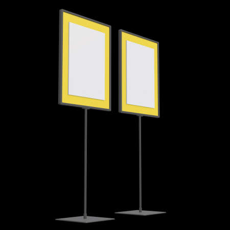 Blank nameplate stand. Trade show booth white and blank. 3d render on black background. High Resolution Template for your design.の写真素材