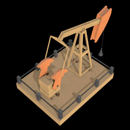 Oil well rig jack. Finance economy polygonal petrol production. Petroleum fuel industry pumpjack derricks pumping drilling. 3d render illustration on black background.の写真素材