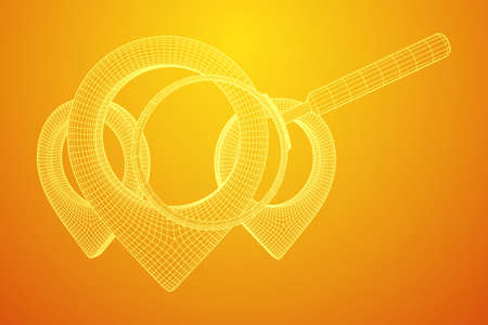 Location pin geo mark icon for travel with magnifying glass. Search path navigator concept....