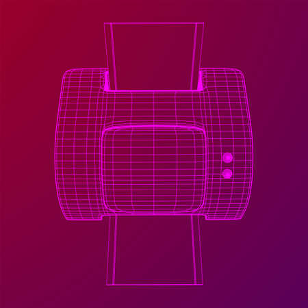 Printer or fax object. Wireframe low poly mesh vector illustration