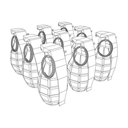 Hand bomb frag grenade wireframe low poly mesh vector illustrationのイラスト素材
