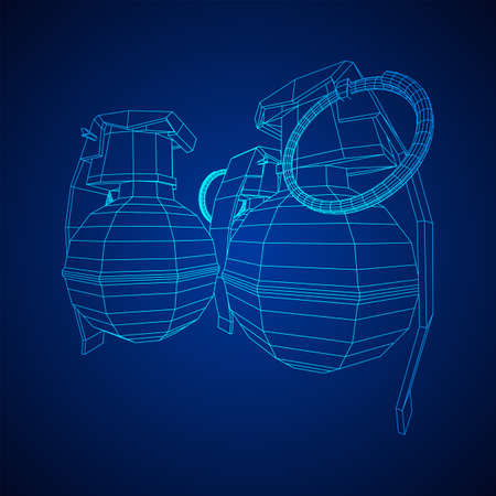 Hand bomb frag grenade wireframe low poly mesh vector illustration