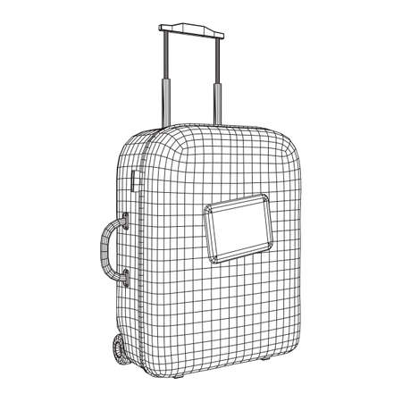 Suitcase tourist travel bag. Vacation luggage travelling trip concept. Wireframe low poly mesh vector illustration.のイラスト素材
