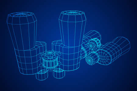Abstract image of a binoculars. Searching or business vision concept. Wireframe low poly mesh vector illustrationのイラスト素材