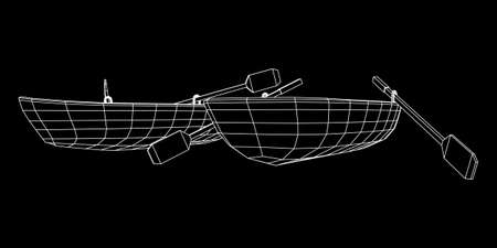 Rowing boat with paddles. Wireframe low poly mesh vector illustrationのイラスト素材