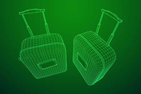 Suitcase tourist travel bag. Vacation luggage travelling trip concept. Wireframe low poly mesh...