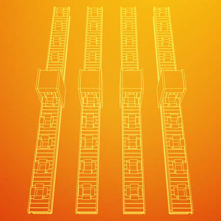 Conveyor belt section with pack boxes. Factory production equipment. Wireframe low poly mesh vector illustrationのイラスト素材