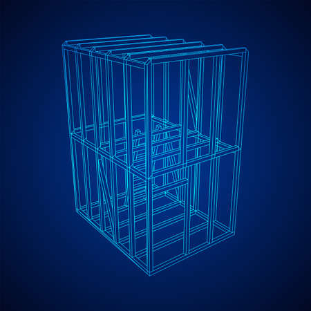 Abstract architecture building. Plan of modern framing house. Wireframe low poly mesh construction.のイラスト素材