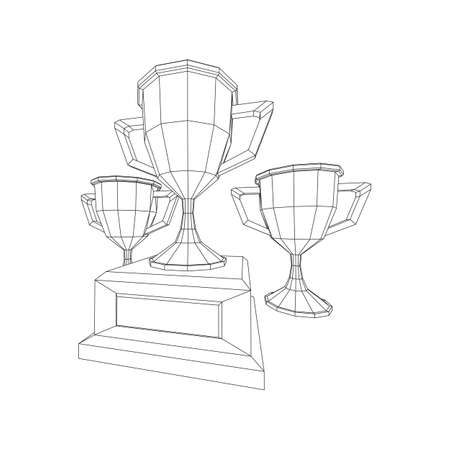 Winner trophy cup. Award concept. Wireframe low poly mesh vector illustrationのイラスト素材