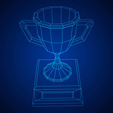 Winner trophy cup. Award concept. Wireframe low poly mesh vector illustrationのイラスト素材