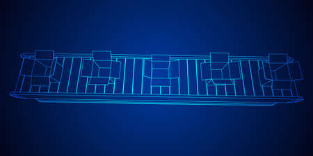 Conveyor belt section with open boxes. Factory production equipment. Wireframe low poly mesh vector illustrationのイラスト素材