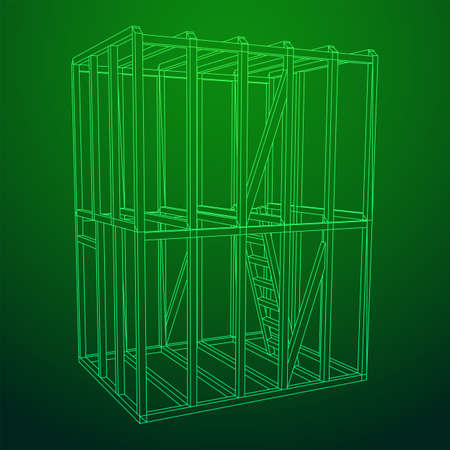Abstract architecture building. Plan of modern framing house. Wireframe low poly mesh construction.のイラスト素材