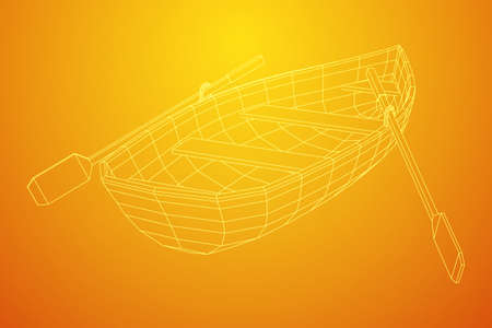 Rowing boat with paddles. Wireframe low poly mesh vector illustrationのイラスト素材