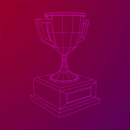 Winner trophy cup. Award concept. Wireframe low poly mesh vector illustrationのイラスト素材