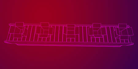 Conveyor belt section with open boxes. Factory production equipment. Wireframe low poly mesh vector illustrationのイラスト素材