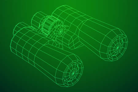 Abstract image of a binoculars. Searching or business vision concept. Wireframe low poly mesh vector illustrationのイラスト素材