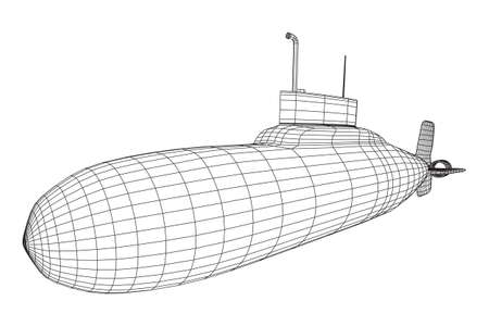 Military atomic submarine underwater boat. Wireframe low poly mesh vector illustrationのイラスト素材