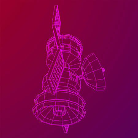 Space station communications satellite. Wireframe low poly mesh vector illustration.のイラスト素材
